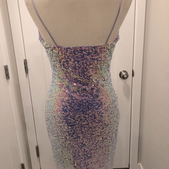 Shimmer Beauty Sequin Cowl Neck Mini Dress - Picture 9 of 10